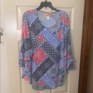 Ruby Rd. Blue and Pink Relaxed Blouse
